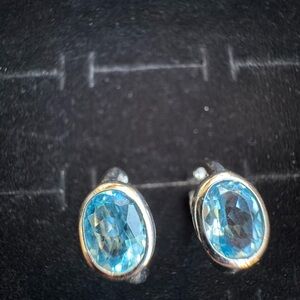 Natural Blue Topaz with White Topaz accents Earrings in 925 Sterling Silver NWOT